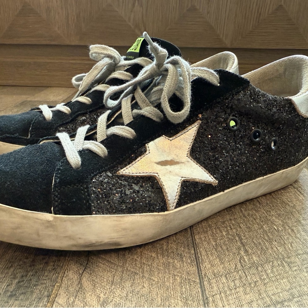 Golden Goose Black Glitter Sneakers with White Star